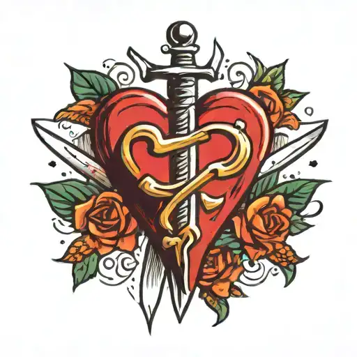 American Traditional Heart With A Dagger Piercing