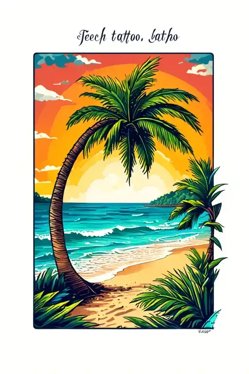 Beach Scene Featuring Palm Tree