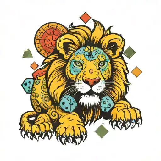 Lion Wearing Tye Dye Surrounded By Dice