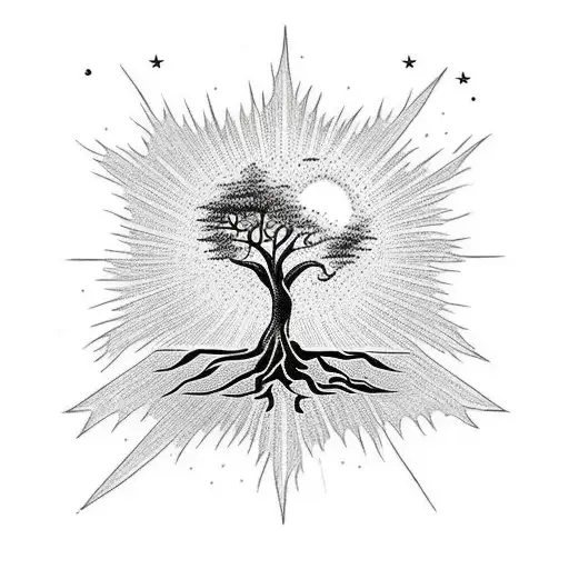 A Majestic Tree With Sun Rays Shining Through Its Branches