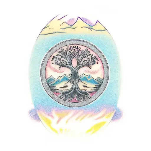 Tree Of Life And Mountains