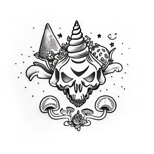 Unicorn Skull Growing Strawberries And Mushrooms
