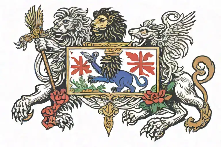 Haitian Flag Connected With A Lion And A Cross In The Middle