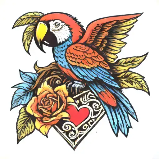Macaw Clutching A Heart That Says Mom