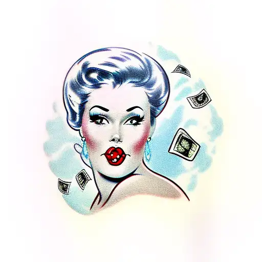 Pin Up Face With Money Fan