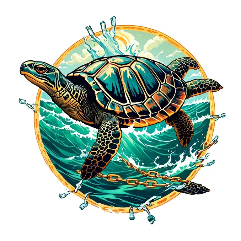 Chains Breaking And Bursting And Turtles Swimming Out To Sea