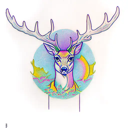 Deer In Mide Of The Forest Fullmoon Twiligth