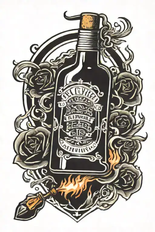 A Bottle Of Alcohol Is Banned Surrounded By Fire