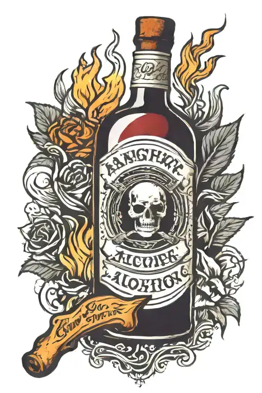 A Bottle Of Alcohol Is Banned Surrounded By Fire