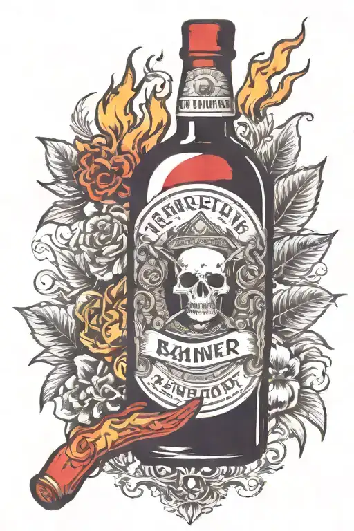 A Bottle Of Alcohol Is Banned Surrounded By Fire