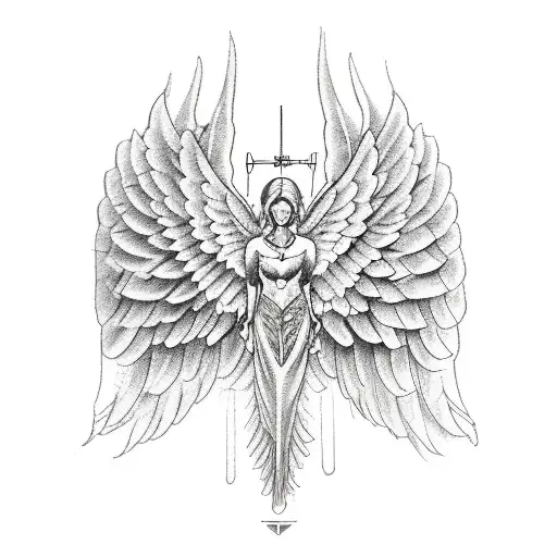 Schematic Just Contour Angel Wings With Cho Ku Lei Simbol In Every Wing