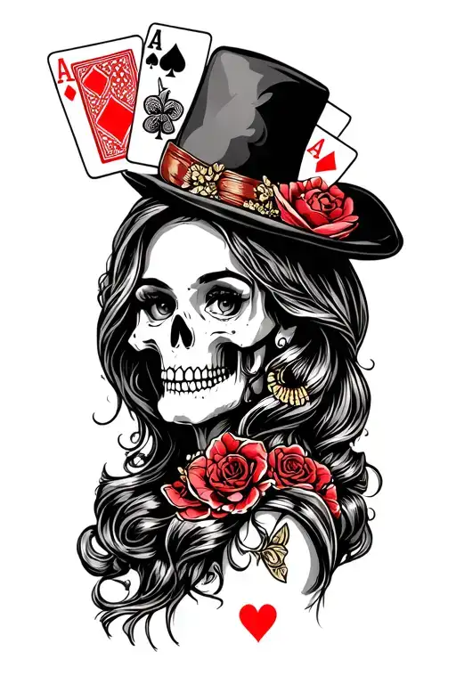 Skull With Women With Poker Letters