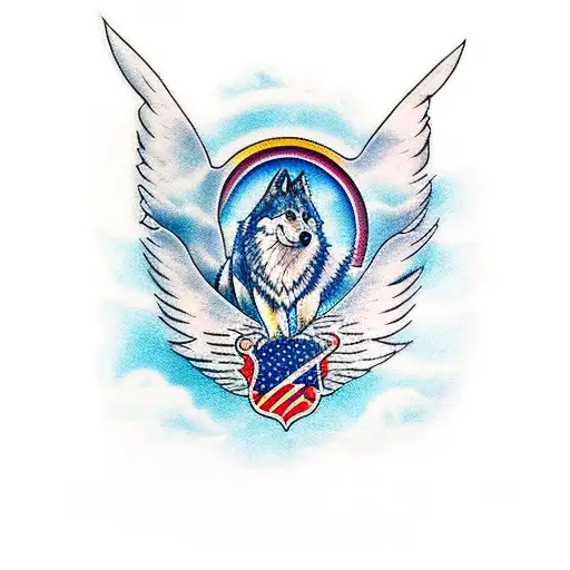 A Majestic Wolf Soaring Through The Sky With Wings Like A World War 2 Fighter Plane