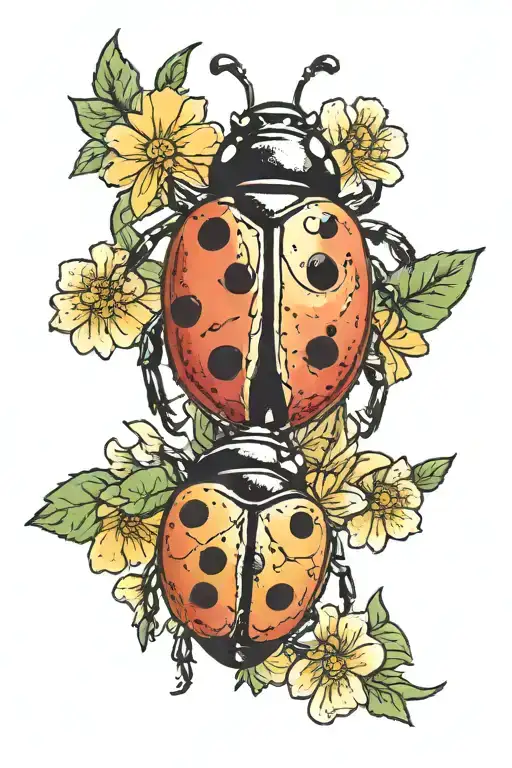 Ladybug And Buttercup Flowers