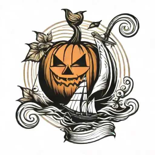Sailor Jerry Style Tattoo Featuring Pumpkin Shaped Sailboat