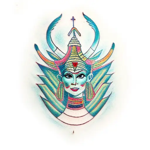 A Traditional-style Tattoo Of An Alien Queen Wearing An Egyptian Headdress