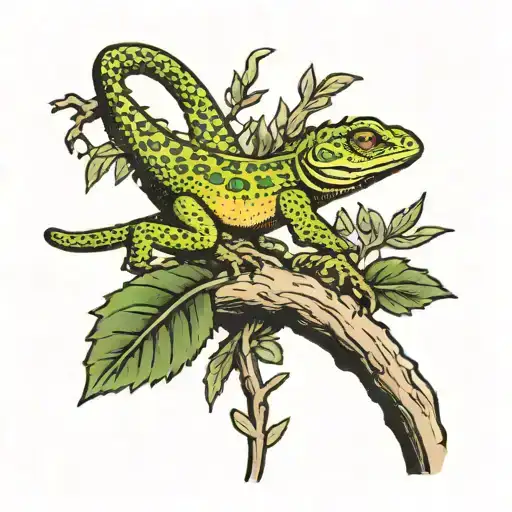 Lizard Crawling On A Tree