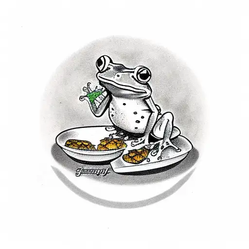Frog Eating Another Frog On A Dinner Plate