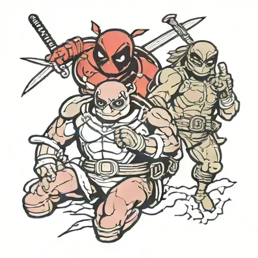 Raphael Ninja Turtle And Deadpool