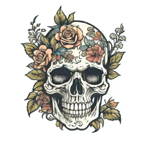 Skull With Wildflowers Intertwined