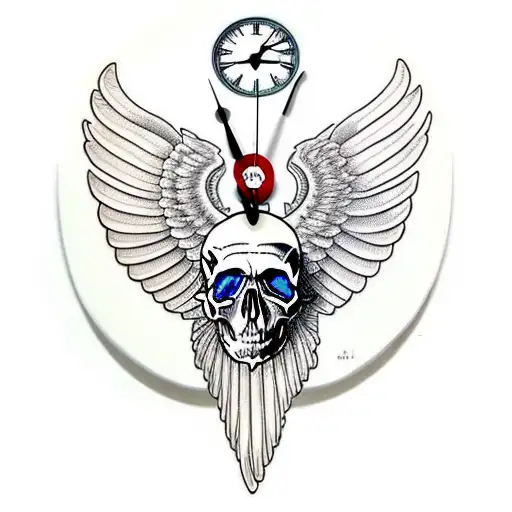 Wings Skull Clock Mountains