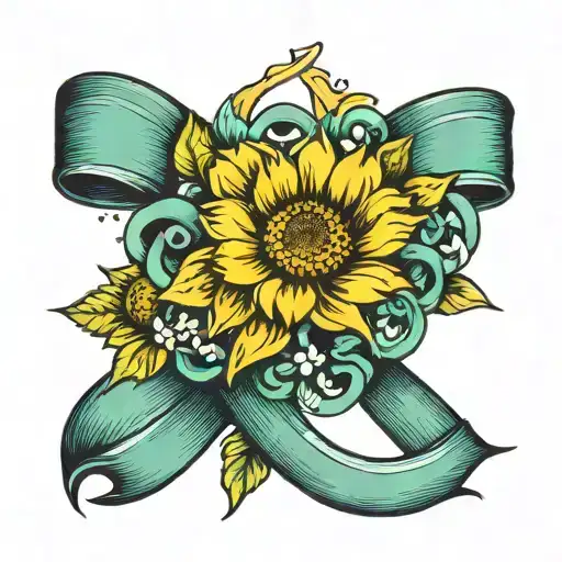 Sunflowe With Teal Cervicl Cancer Ribbon Wrapped