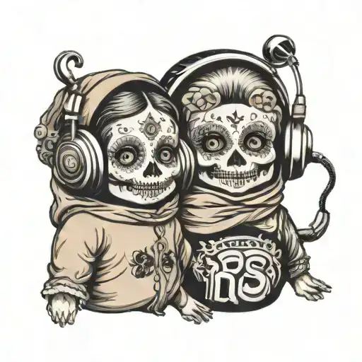 Russian Doll Babushka Babies With Skull Wearing Headphones