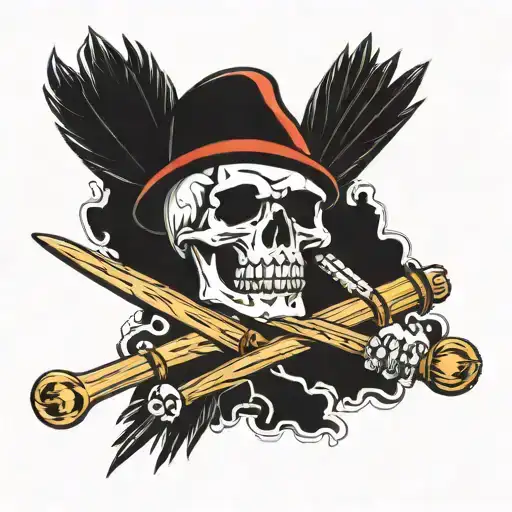 Drum Sticks Crossed With Skull