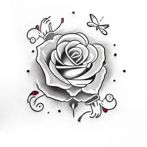 Butterfly With Red Rose