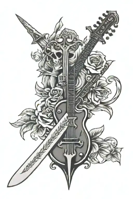 Sword And Guitar Together Symbolizing