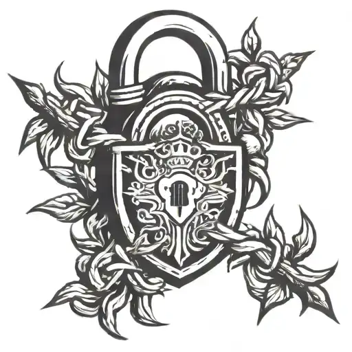 Padlock With Crown Of Thorns Tat