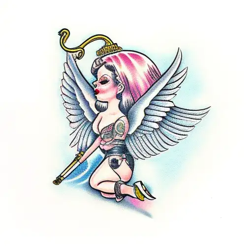 Female Angel Blowing A Horn