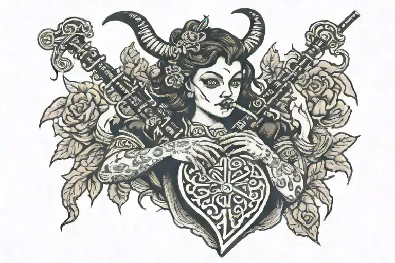 Demon Babe Playing Heart Shaped Bagpipes