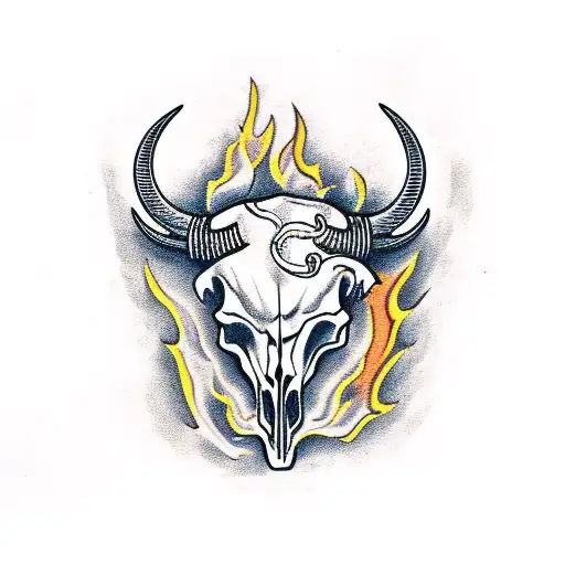 Bull Skull With Fire And Chains