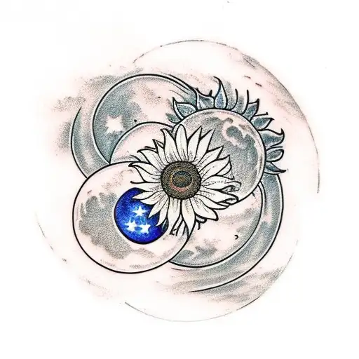 Triple Moon With Sunflower In The Middle