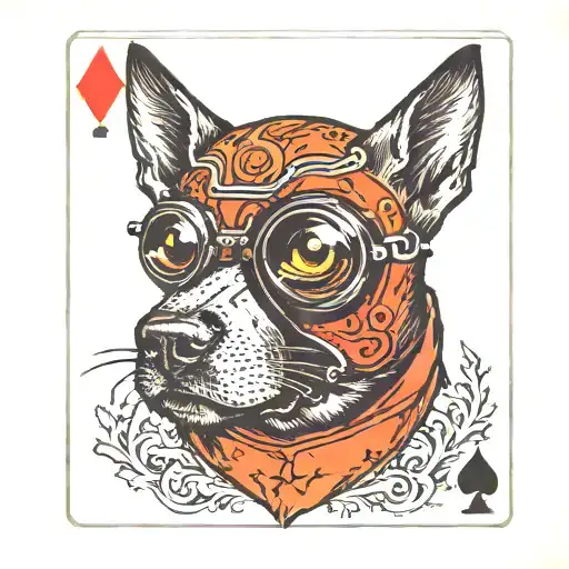 Devil Dog With Night Vision Goggles Drilled Into Its Head On A Playing Card