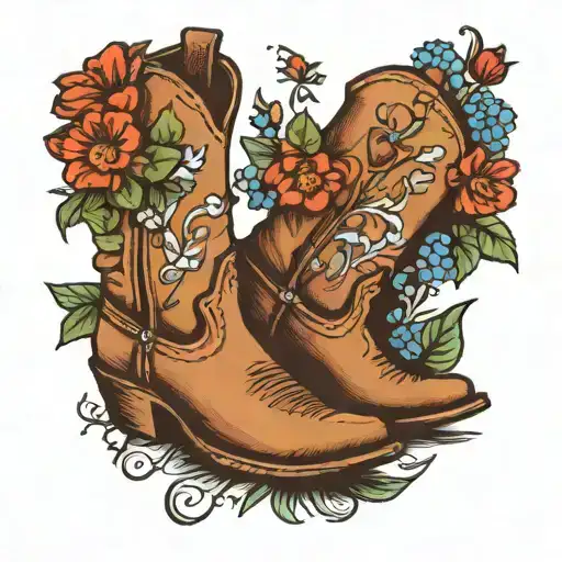 Cowboy Boots With Wildflowers Growing Out Of Them