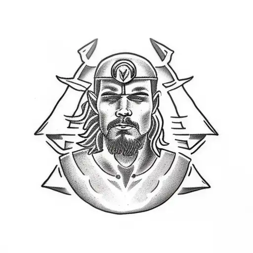 Warrior Standing In Field Of Lilies