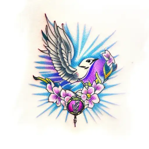 Robin With Purple And Pink And Blue Colours