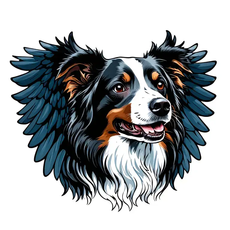 Bordercollie Dog Face With Wings Spread