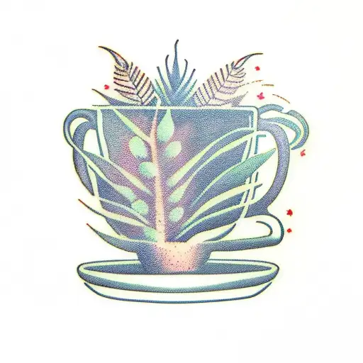 Coffee Cup With Tropical Plants As Steam