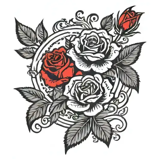 Red And Black Roses In A Circle