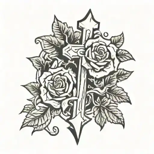 Christian Cross With Rose