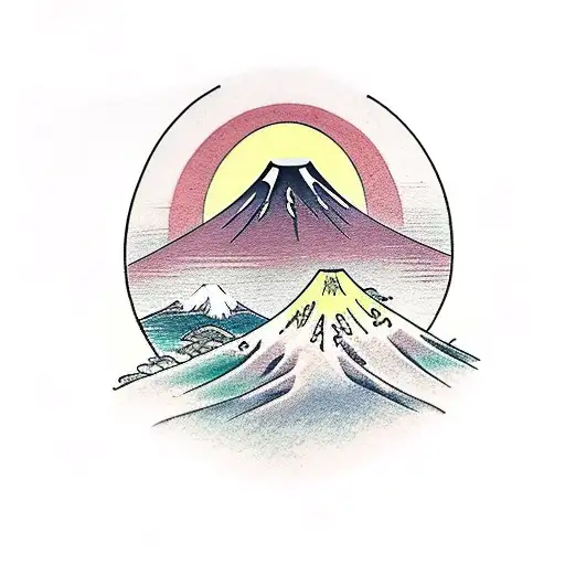 A Traditional Japanese Landscape With A Samurai Overlooking Mount Fuji