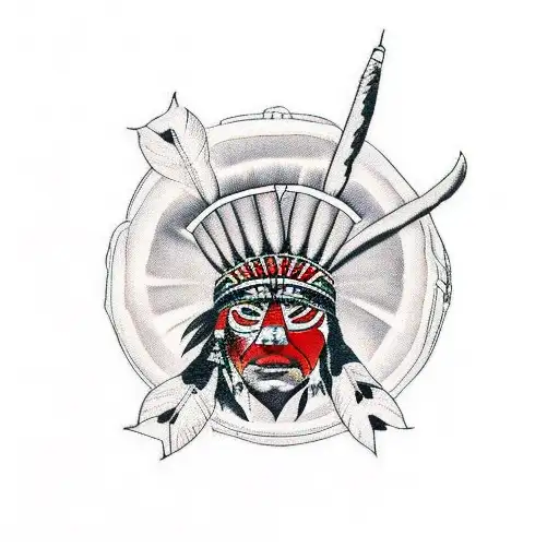 Native American Tattoo With Red And Black Hake Fish