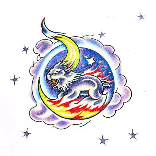 Moon Covered With Flames