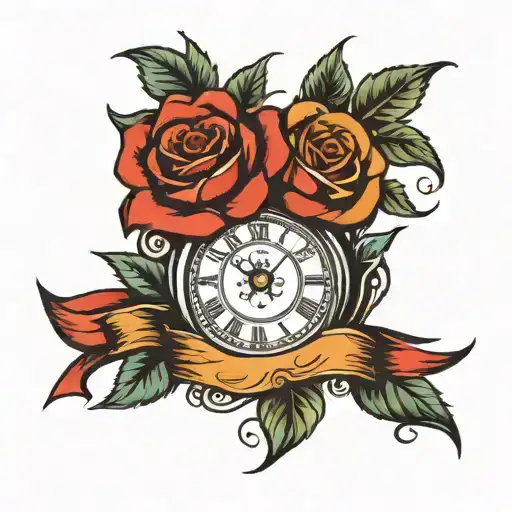 Clock With Rose And Banner Wrapped