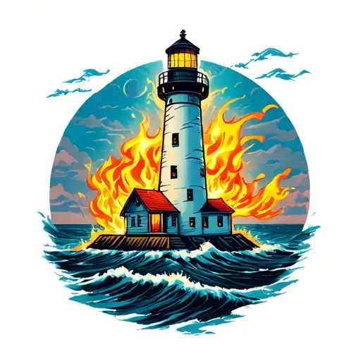 Flaming Lighthouse Surrounded