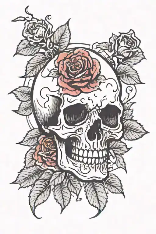 Skull And Roses Blooming