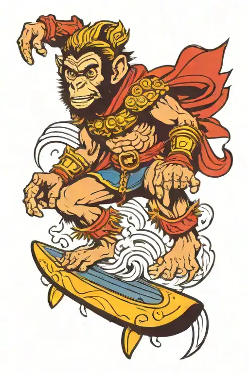 Monkey King Surfing And With Dumbbells For Shoulder
